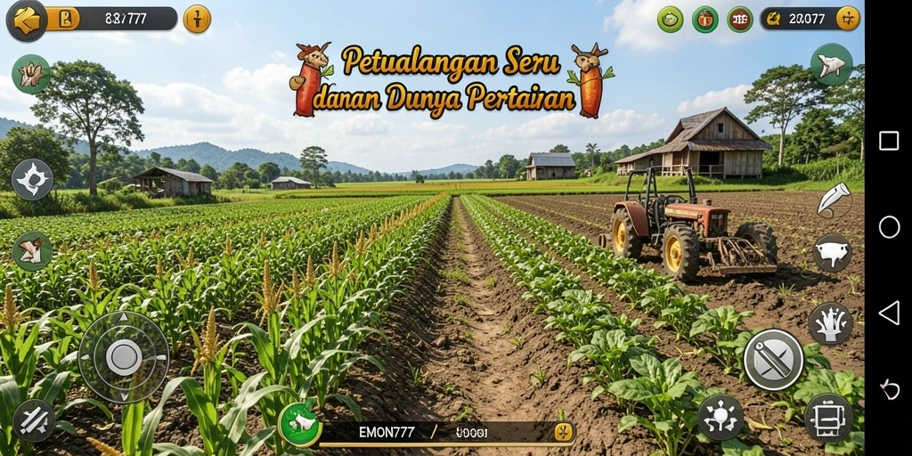 Tampilan gameplay menarik di EMON777 dengan kebun yang subur.