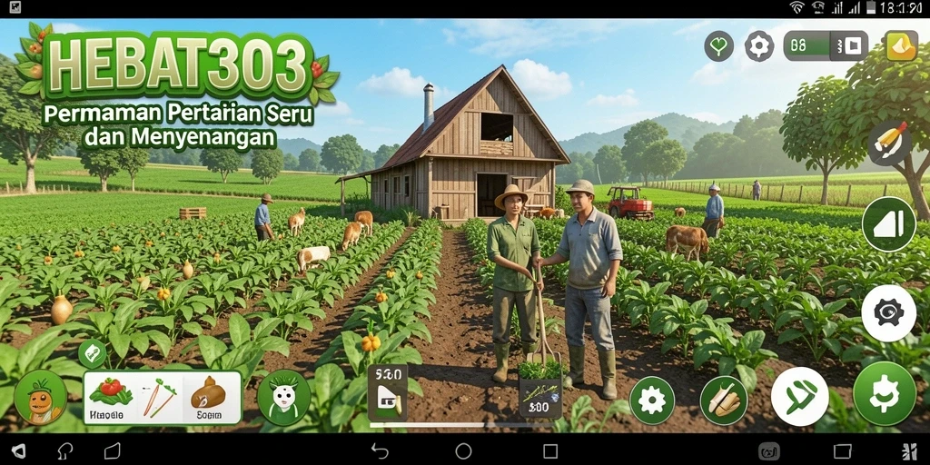 Tampilan gameplay HEBAT303 dengan ladang yang subur dan hewan ternak.
