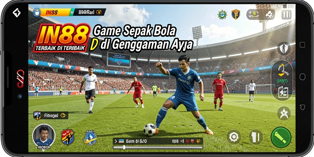 Screenshot gameplay menunjukkan aksi seru dalam pertandingan sepak bola.