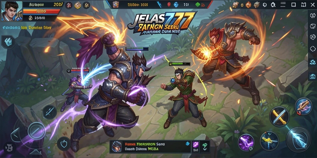 Screenshot gameplay <strong>JELAS777</strong> menunjukkan pertarungan tim yang seru.