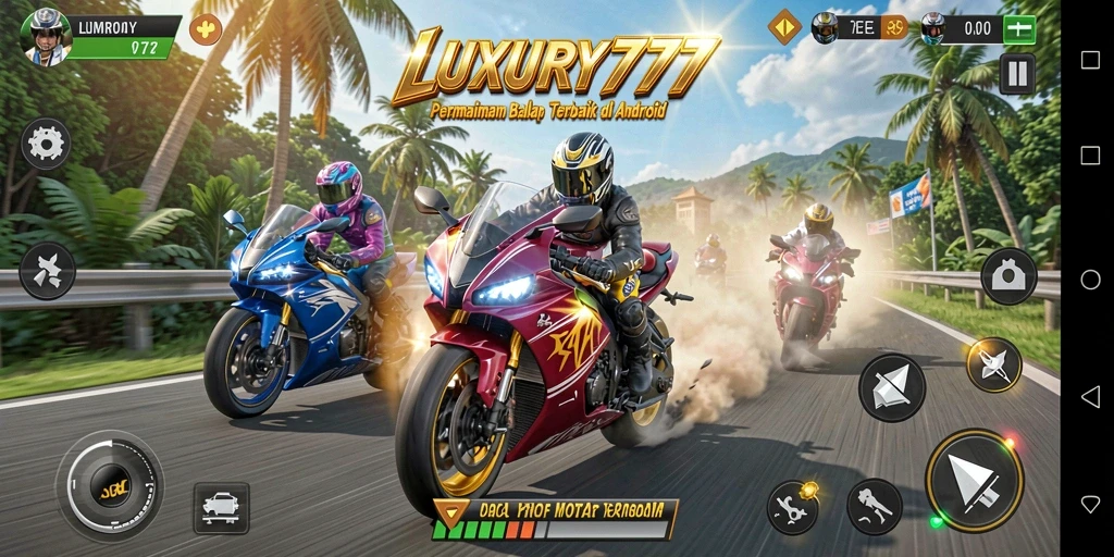 Gameplay seru LUXURY777 dengan balapan motor yang mengasyikkan.