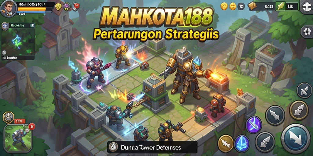Tampilan strategi menara dalam gameplay MAHKOTA188 yang menegangkan.
