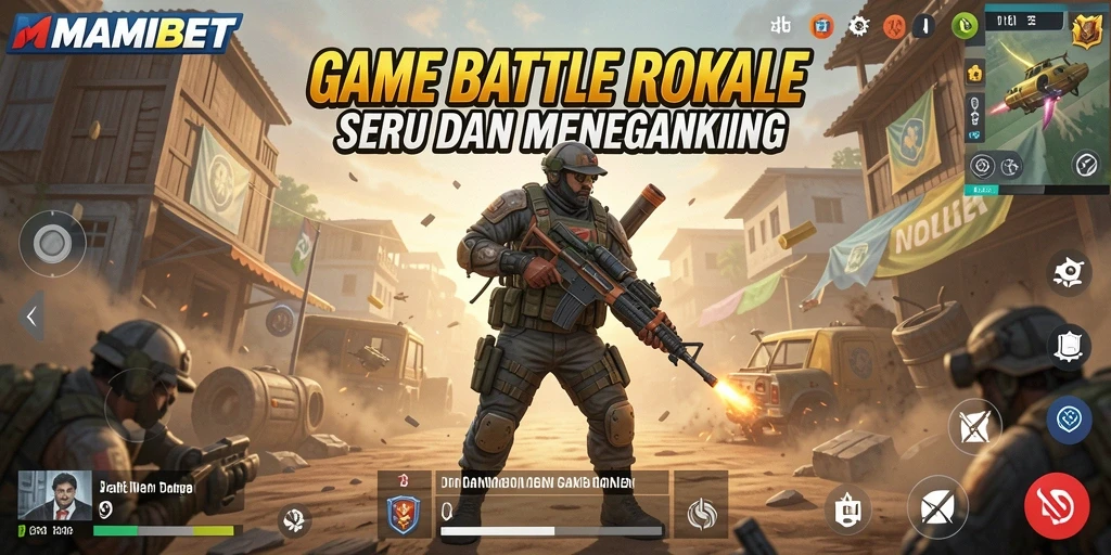 Screenshot gameplay MAMIBET menampilkan pertempuran seru di pulau tempur Battle Royale.