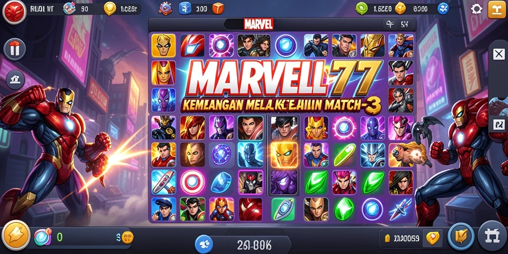 Screenshot menampilkan gameplay seru dari MARVEL77 dalam aksi Match-3.