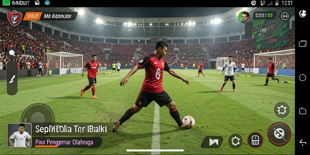 Tampilan gameplay MNDUIT dengan aksi menarik di lapangan sepak bola.