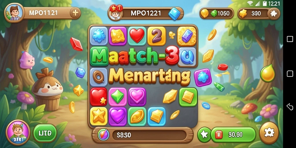 Tampilan gameplay seru dalam MPO1221 dengan elemen warna-warni.