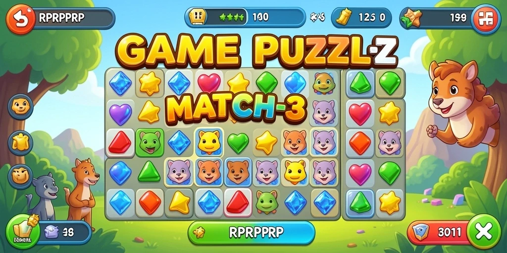 Tampilan gameplay seru dalam RPRPRP yang melibatkan pencocokan objek.