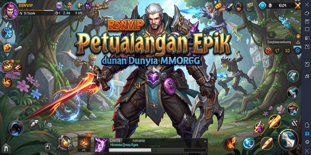 Screenshot gameplay RSNVIP menampilkan karakter yang sedang bertarung di dunia MMORPG